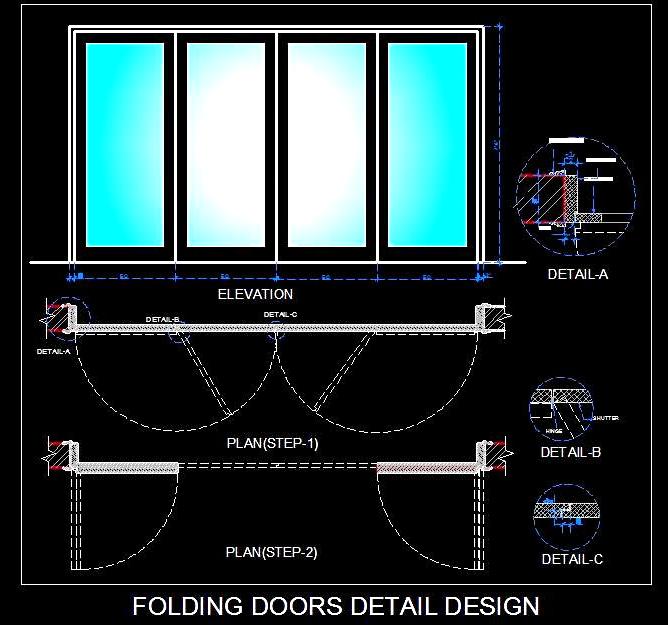 Entrance Door Design CAD- 4 Doors with 180° Foldable Hinges